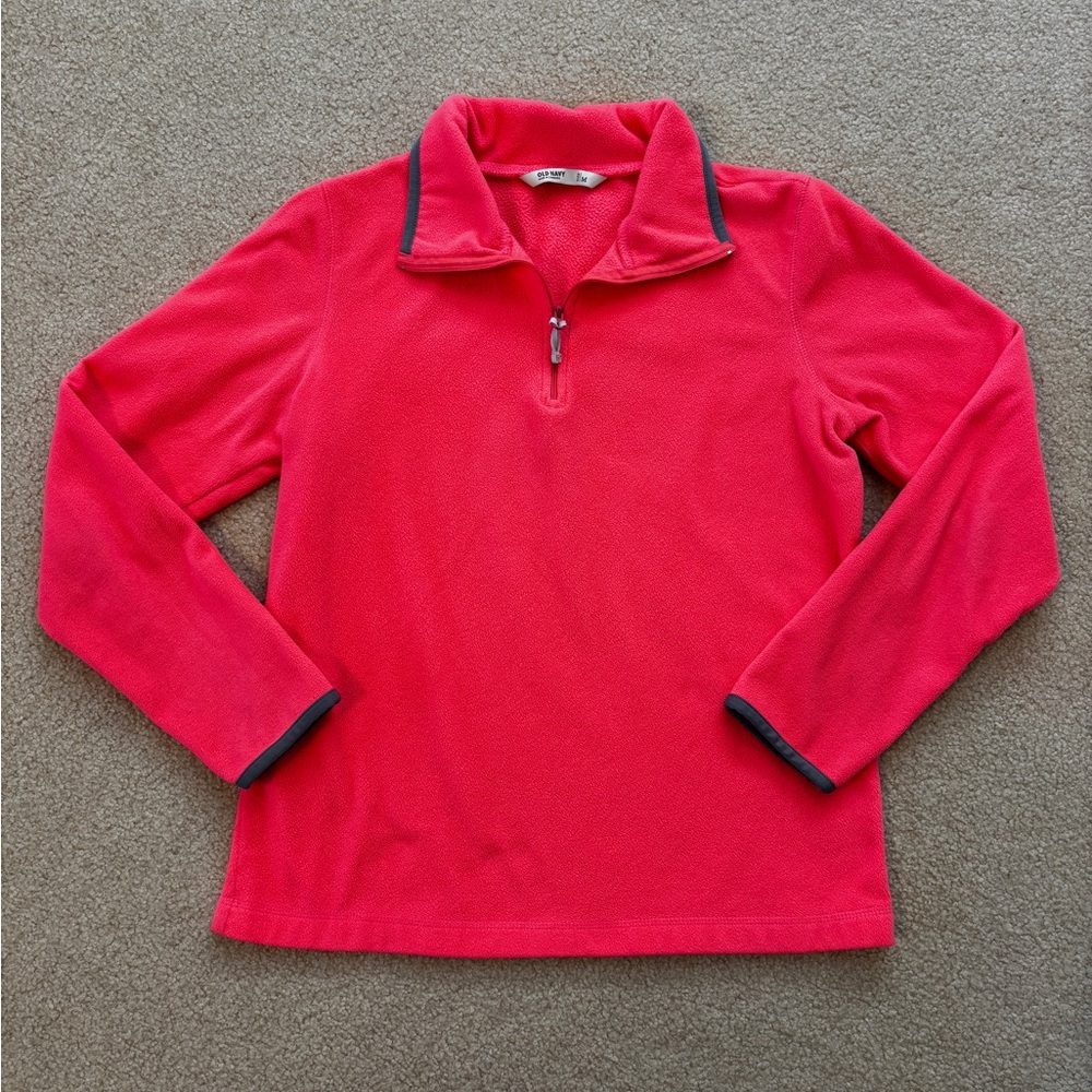 Neon Coral Quarter-Zip Fleece Pullover Size Medium